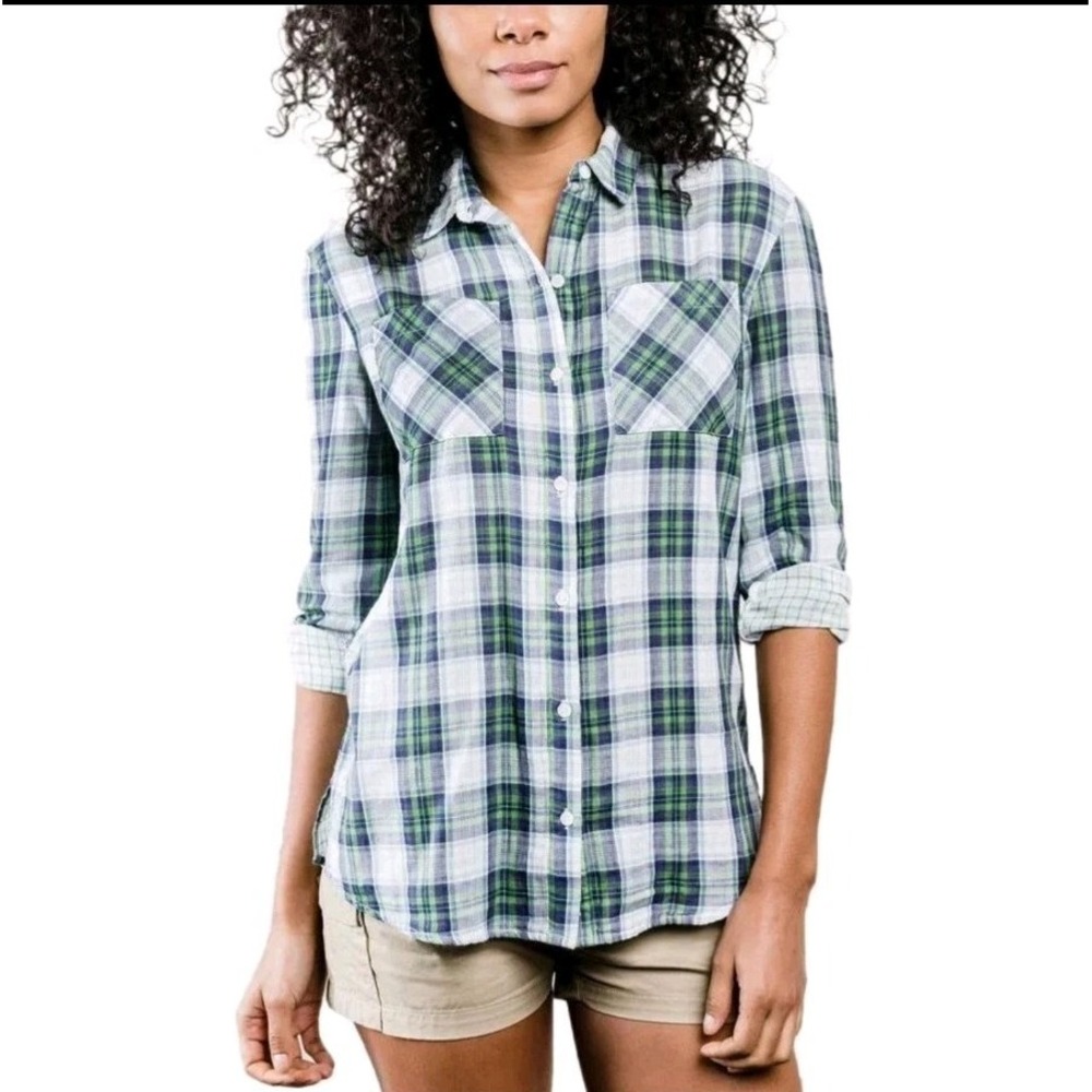 United By Blue Medium Relaxed Plaid 100% Organic Cotton Roll Sleeve Button Down